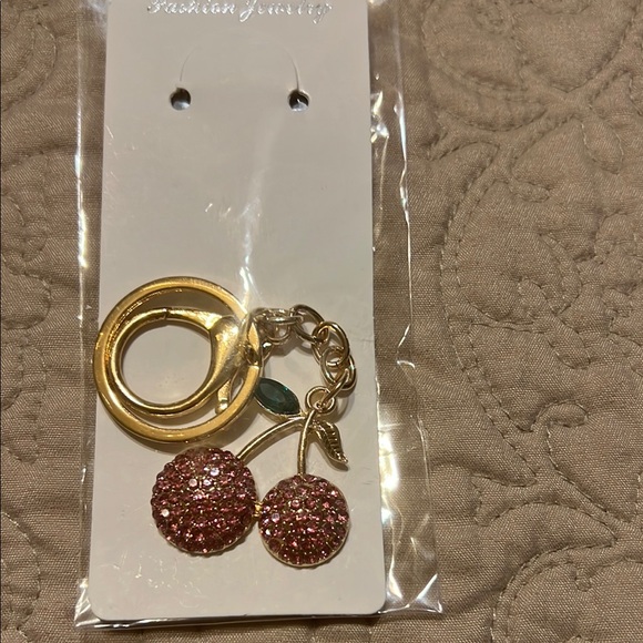 Accessories - Gold and Pink Cherry Keychain